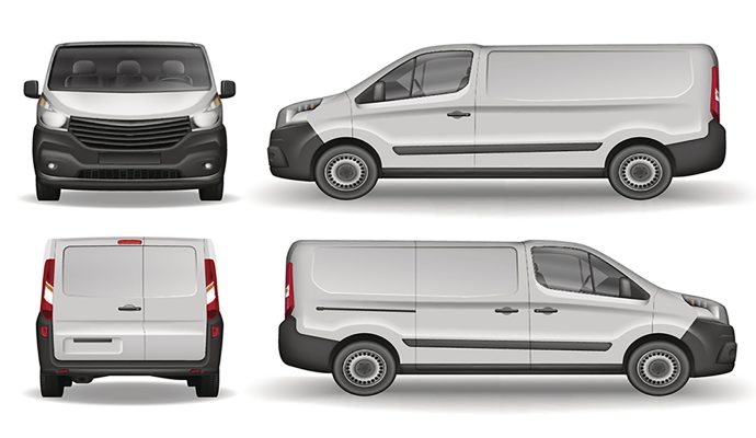 Cargo Delivery Van vector template. Realistic White Cargo Minivan isolated on white background. Easy to edit layout